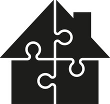 Puzzle House Icon In Flat Style. Vector.
