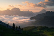 Beautiful sunrise in Dolomites in Italy in summer. High quality landscape photo