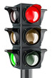 Traffic light with red color, traffic semaphore. 3D rendering isolated on transparent background