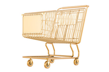 Canvas Print - Golden shopping cart. 3D rendering isolated on transparent background