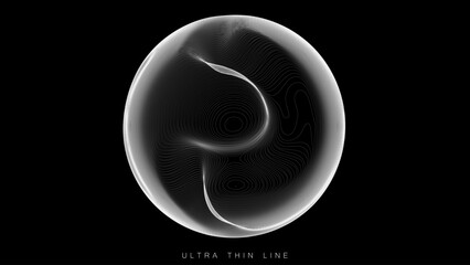 Wall Mural - Ultra thin line fluid geometry. Dynamic vector distorted spheres.