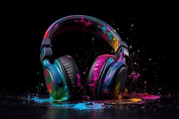 headphones with colorful powder explosion