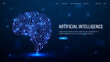 © Dmytro - A web banner with a neon halogen brain from neural networks for artificial intelligence AI in blue with text.