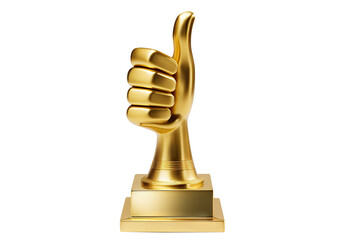 golden thumb up award trophy, cut out