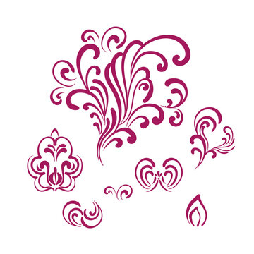 Wall Mural -  - abstract floral set rangoli indian vector design element hand drawn isolated doodle