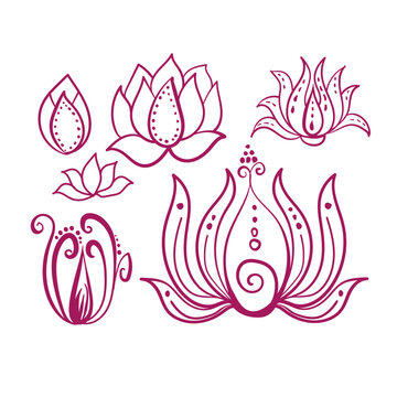 Wall Mural -  - lotus abstract floral set rangoli indian vector design element hand drawn isolated doodle