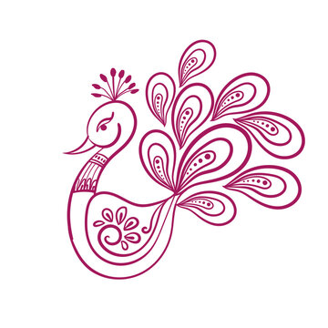 Wall Mural -  - peacock bird krishna symbol rangoli indian vector design element hand drawn isolated doodle