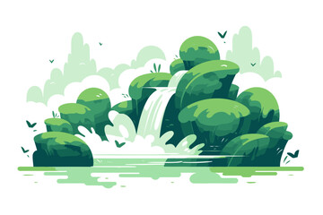 Wall Mural - Waterfall in the forest. Vector illustration in a flat style.