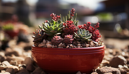 Poster - Fresh green succulent plant grows in small terracotta flower pot generated by AI