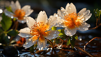 Poster - Vibrant colors blossom in nature tranquil scene, lotus water lily generated by AI