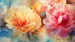 Vintage watercolor floral pattern with colorful peonies; Double Exposure