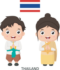 Wall Mural - Cute Thailand boy and girl in national clothes