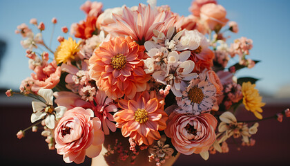  Vibrant colors blossom in nature bouquet, celebrating love ornate beauty generated by AI