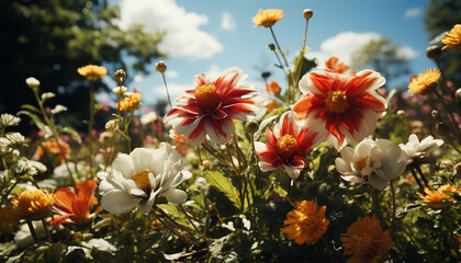 Poster - Nature beauty in summer: vibrant flowers, green meadows, fresh blossoms generated by AI