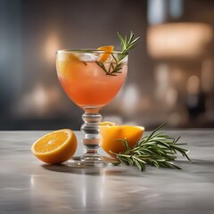 Wall Mural - A cocktail garnished with a sprig of fresh rosemary and citrus peel twist2