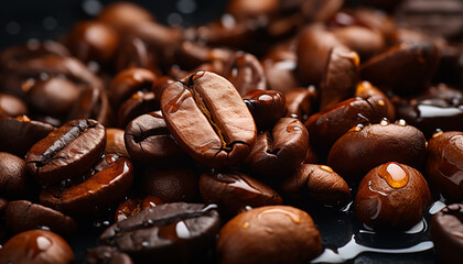 Poster - Dark coffee bean heap on table, a gourmet refreshment generated by AI