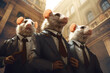 The rat wears a neat suit and tie working in the office, an illustration of a corrupt government