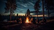 Camping in the pine forest Summer evening in the background sky with Milky Way stars.