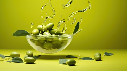 Wall Mural - green olives in a glass