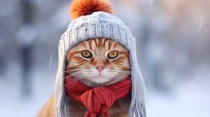 Wall Mural - Cat wearing jacket sweater in winter