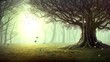 Panorama of beautiful fantasy tropical forest nature with big misty trees. Fantasy forest concept. seamless looping video animation virtual background.