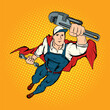 Super Hero Plumber vector, Pop Art Comic Super Hero Plumber Vector Stock Illustration