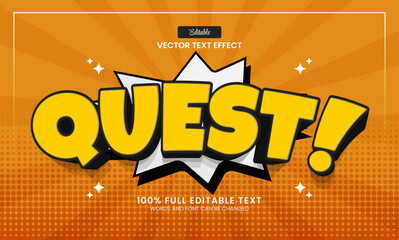 Wall Mural - design editable text effect, quest 3d cartoon vector illustration