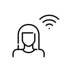 Wall Mural - young woman and wi-fi symbol. pixel perfect, editable stroke icon