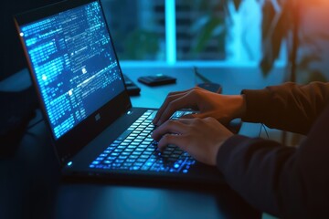 close up hand programmer working on their professional development types on a laptop computer keyboa
