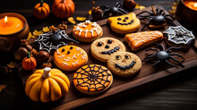 Halloween Cookies On A Black Stone Table