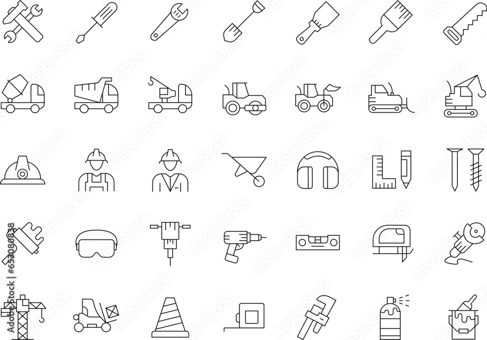 Construction line icons, Thin outline icons pack. Vector illustration ...