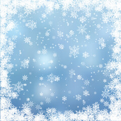 Wall Mural - Christmas, Snowy background with falling snow, snowflakes, snowdrift for winter and new year holidays. Vector