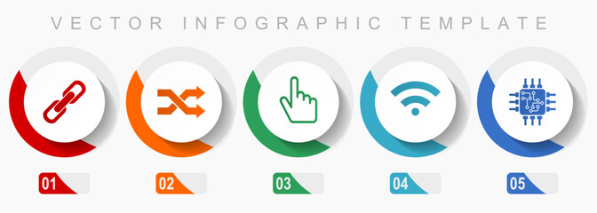 Leinwandbilder - Web and internet icon set, miscellaneous icons such as chain, arrows, finger, signal and chip, flat design vector infographic template, web buttons in 5 color options