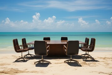 Sticker - Conference table with chairs at the beach.