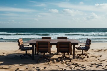 Wall Mural - Conference table with chairs at the beach.