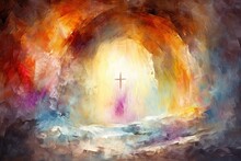 Colorful Painting Art Of The Tomb Of Jesus.