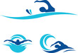 Simple Blue Swimming logo silhouette Sea Ocean Water Wave Logo design, Swimming logo vector, Blue swimming logo with abstract silhouette, swimming person vector for swimming sport athlete logo design