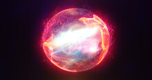 Abstract Energy Sphere With Glowing Bright Particles, Atom From Energy Scientific Futuristic Hi-tech Background