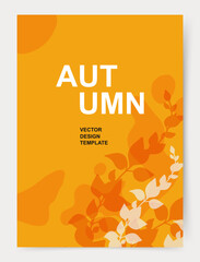 Wall Mural - Autumn abstract universal background. Minimal modern design with orange leaves. Templates for wedding invitation, advertisement, card, branding, banner, cover, label, poster, social media post