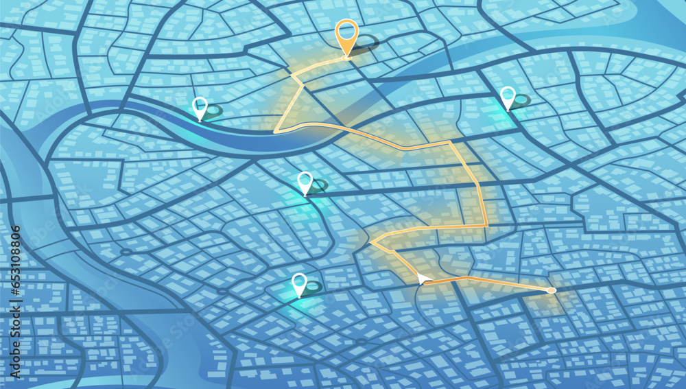 Location tracks dashboard. City streets, blocks, route distance data ...