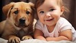 happiness joyful casual relax child girl playing with her best friend buddy animal dog together in living room at home