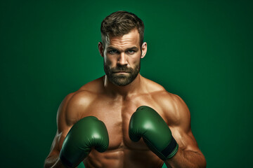 Poster - Generative AI photo of strong successful professional boxer fighting boxing pose and angry face in a ring