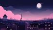 Paris city moon night illustration with all the building city panorama cityscape, horizon buildings.  generative ai
