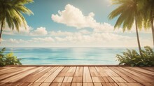 Table Background Of Free Space And Summer Beach Landscape With Clear Skies