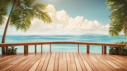 Wall Mural - Table background of free space and summer beach landscape with clear skies