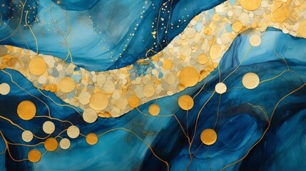 Wall Mural - vibrant blue and gold abstract fabric texture close-up