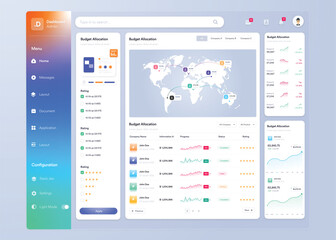 Infographic dashboard. UI design with graphs, charts and diagrams. Web interface template for business presentation.