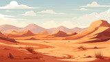 Fototapeta  - Desert sandy and rocky landscape, sunny day. Desert dunes vector background.