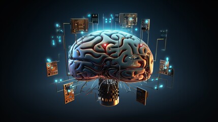 Wall Mural - brain integrated with cutting-edge technology interface