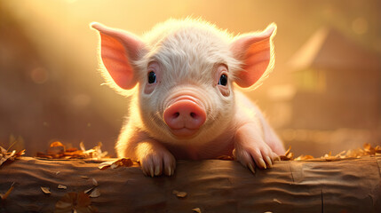 Wall Mural - A cute little piggy.